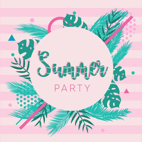 Summer Sale Banner Green Palm Tree Leafs Pink Green Background — Stock Vector