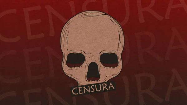 Color illustration, skull on the red craft background