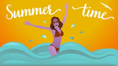 Vektör renk illüstrasyon, mutlu yaz kız