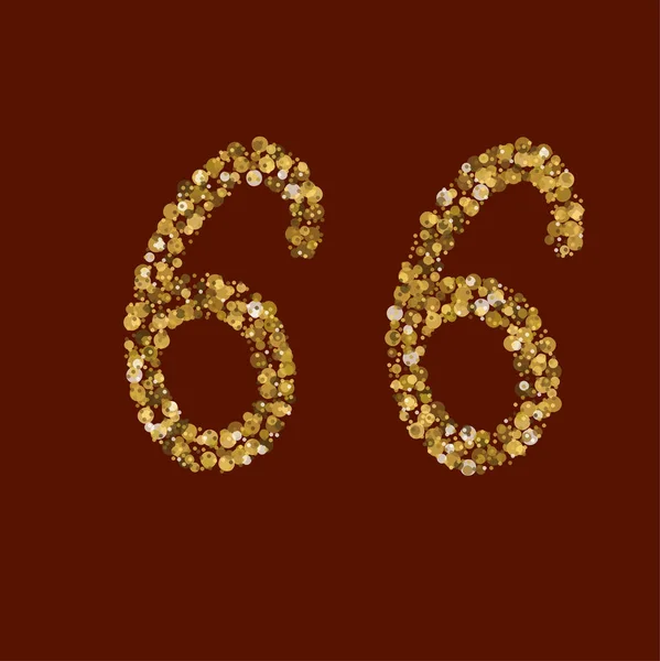 66 nombre de paillettes dorées . — Image vectorielle