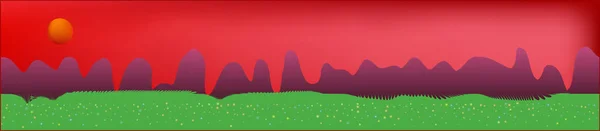 Roter Himmel und Berglandschaft. — Stockvektor