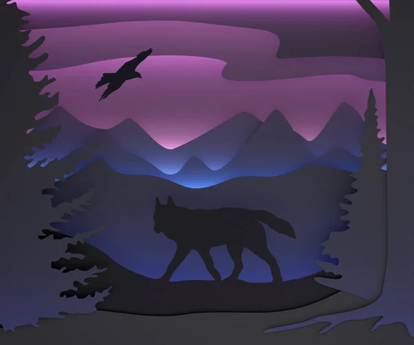 Dreidimensionale Komposition Mit Wolf Und Adler Märchenwald — Stockfoto