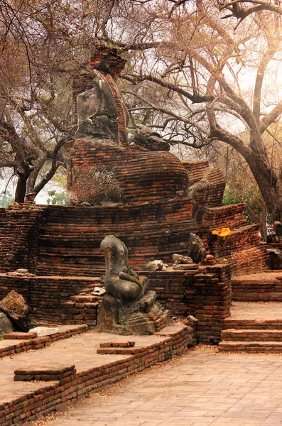 Antiguas estatuas de Buda en ruinas, dentro de un antiguo templo . —  Fotos de Stock