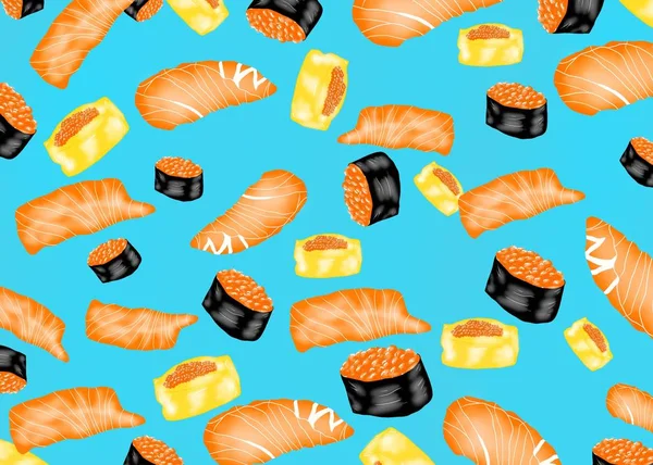 Japán Élelmiszer Stílus Kézzel Rajzolt Lazac Sashimi Lazac Ikura Tamago — Stock Fotó