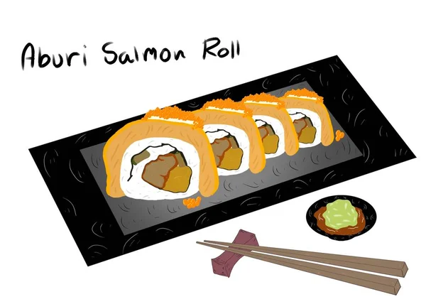 Style Alimentaire Japonais Rouleau Saumon Sushi Garni Œufs Saumon Sur — Photo