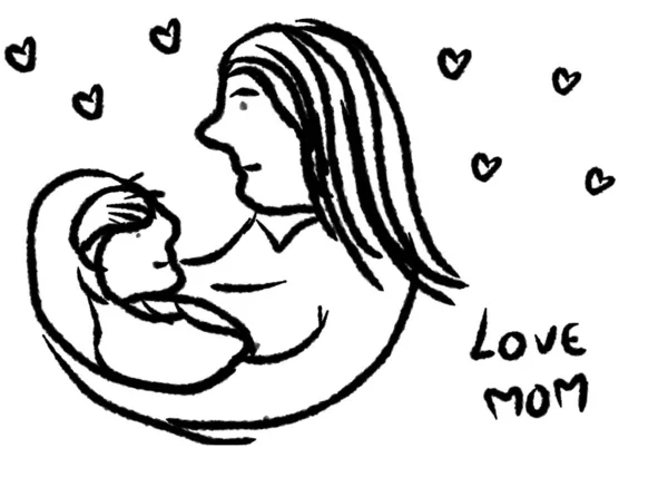 Hand drawn, Cartoon of mother and child isolated on white background, Mothers day concept