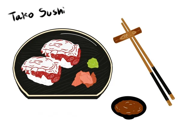 Style Alimentaire Japonais Sushi Calmar Sushi Tako Gingembre Mariné Wasabi — Photo