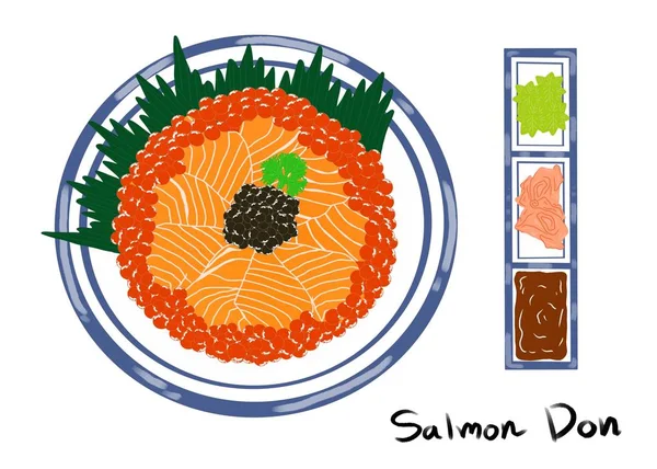 Japanese Food Style Set Rice Salmon Sliced Beluga Caviar White — Stock Photo, Image