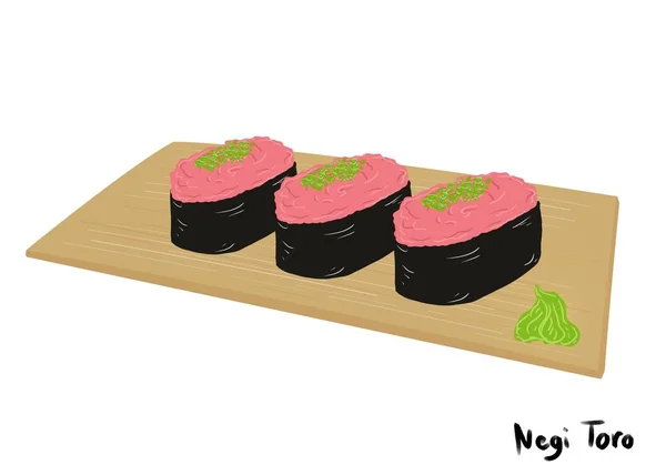 Japans Eten Stijl Sushi Tonijn Roll Besponkeld Met Lente Uitjes — Stockfoto