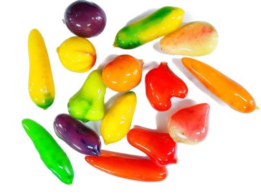 Tay tatlı tarzı, Beyaz arka plan üzerinde izole Satılabilir Taklit Meyveler. (Kanom Bak Choup), Bu tatlı en popüler Tay tatlı.