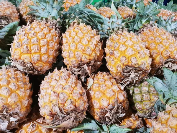 Vista Superior Piña Como Fondo Frutas Tropicales Espacio Para Copiar —  Fotos de Stock