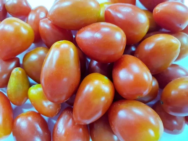 Felülnézet Cseresznyeparadicsom Háttérként Solanum Lycopersicum Var Cerasiforme — Stock Fotó