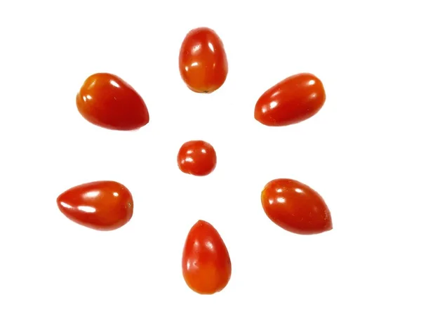Vista Superior Tomates Cherry Aislados Sobre Fondo Blanco Solanum Lycopersicum — Foto de Stock