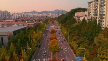 Güney Kore 'de Seul 'de yolda 4k araba trafiği