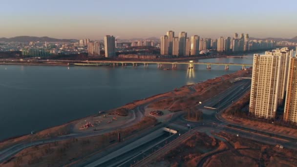 Vista Aerial Incheon South Korea Riverside Downtown District — Vídeo de Stock