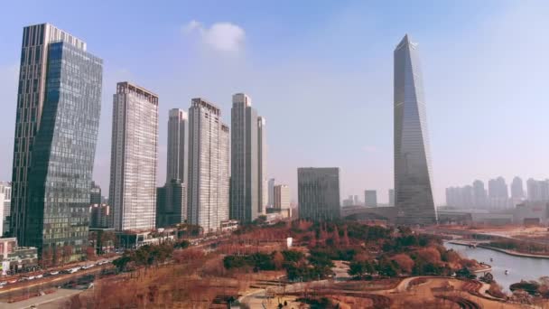 Luchtfoto Incheon Songdo Korea — Stockvideo