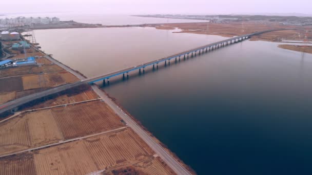 Widok Lotniczy Most Drogowy Nad Rzeką Korea Południowa Rozdzielczość Powyżej — Wideo stockowe