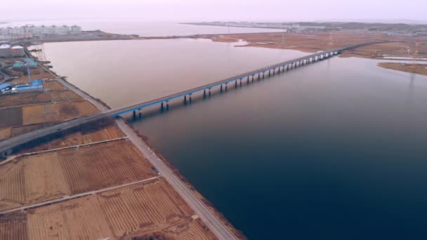 River Aerial View Road Bridge Güney Kore Çözünürlük Yukarıda Hava — Stok video