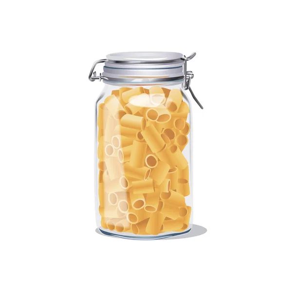Glasburk med lock med pasta inuti — Stock vektor