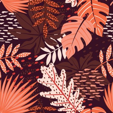 Tropik Yaprak Örnekleri Arkaplanı. Soyut Sonbahar Rengi Yaprakları