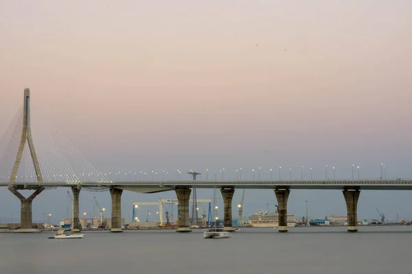 Puente Constitución 1812 Puente Cable Sobre Bahía Cádiz Cádiz Andalucía — Foto de Stock