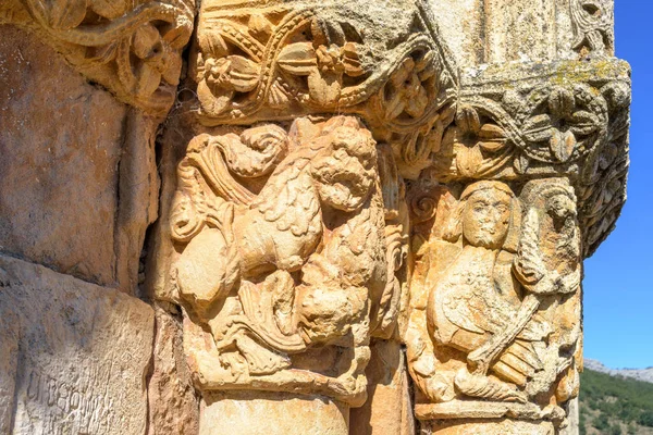 Details Rebolledo Torre Church Burgos Church Wonderful Romanesque Portico Castilla — Stock Photo, Image