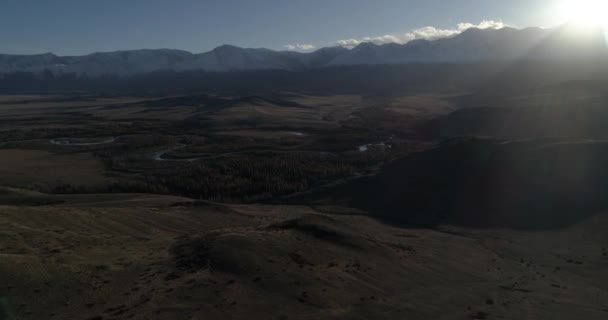 Kurray Steppe Bij Zonsondergang Altai Herfst Drone — Stockvideo