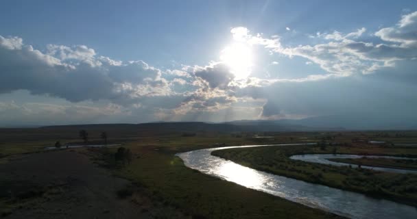 Kurai Steppe Bij Zonsondergang Geschoten Drone Altai Rusland — Stockvideo