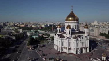 Şehir merkezindeki tapınak. Büyük rekreasyon, bir quadrocopter üzerinde filme. Şehir top in drone atış, Moskova