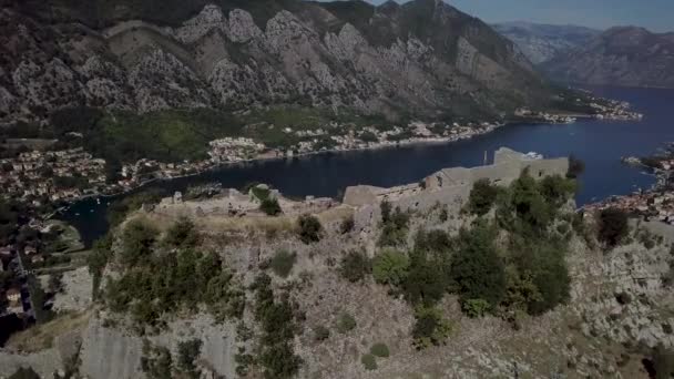 モンテネグロのコトルの美しい夏の海の湾 アドリア海の水 航空ビデオドローン — ストック動画
