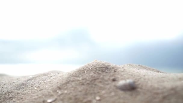 Girl Pours Sand Hand Macro — Stock Video