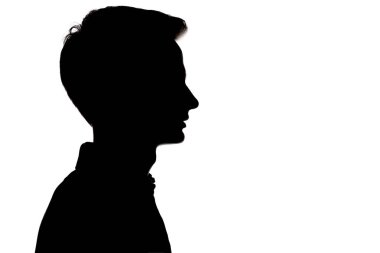 beyaz izole arka plan üzerinde genç adam yüz profili silueti