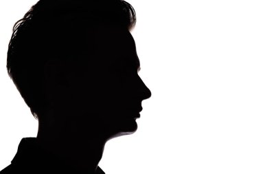 tanınmayan bir adamın silueti, beyaz izole arka plan üzerinde adam yüz profili