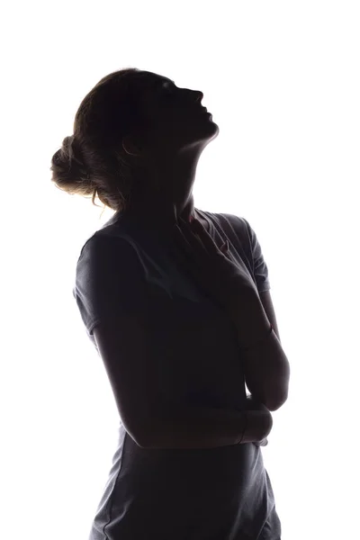 Silhouette de figure de belle fille, profil de femme sur fond blanc isolé — Photo