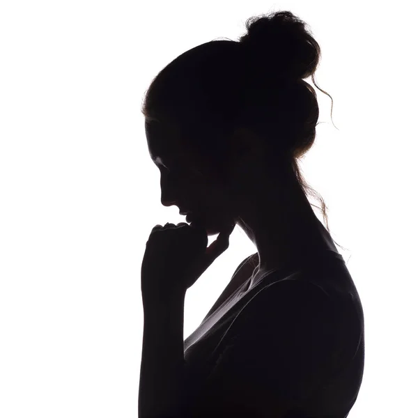 Profile of a Sad Young Woman Silhouette in Swimsuit Stock Image