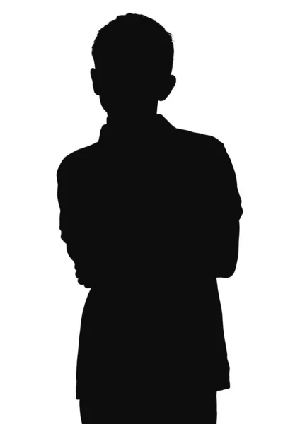 Silhouette eines Mannes, der nachdenklich nach oben blickt auf einem weißen, isolierten Hintergrund — Stockfoto