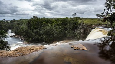 şelalenin tepesinden görülen nehir ile orman