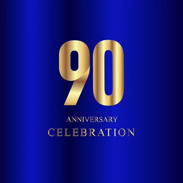 90 Year Anniversary Celebration Gold Blue Vector Template Design Illustration — Stock Vector