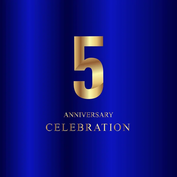 5 Year Anniversary Celebration Gold Blue Vector Template Design Illustration — Stock Vector