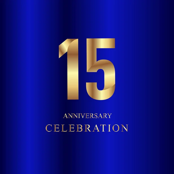 15 Aniversario Celebración Oro Azul Vector Plantilla Diseño Ilustración — Vector de stock