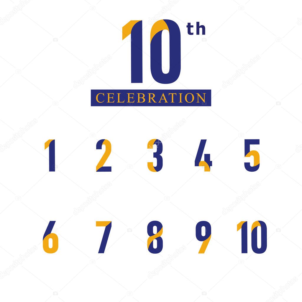 10 th Anniversary Celebration Orange Blue Vector Template Design Illustration
