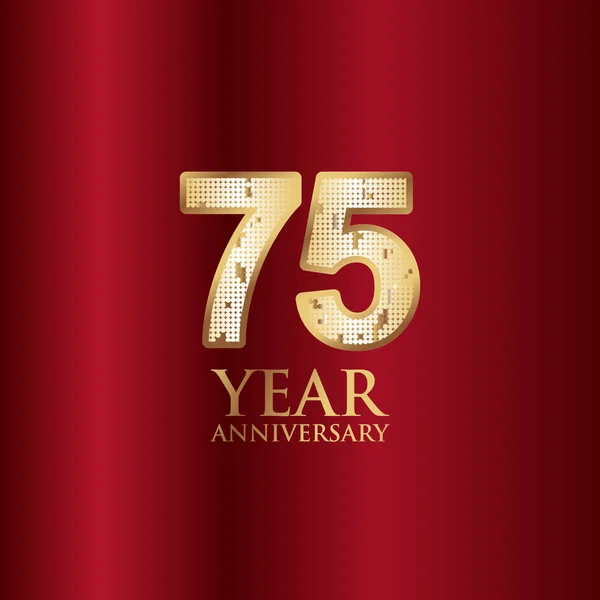 75 jaar verjaardag goud met rode achtergrond vector sjabloonontwerp illustratie — Stockvector