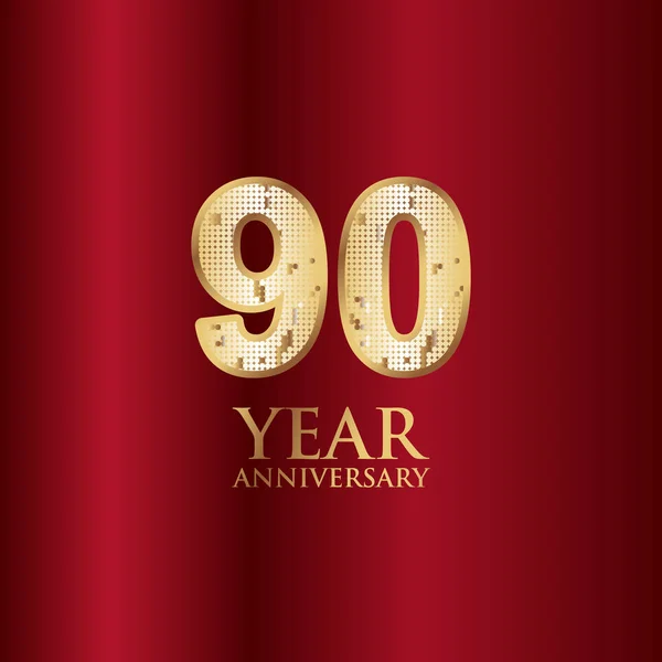 90 års jubileum guld med röd bakgrund vektor mall design illustration — Stock vektor
