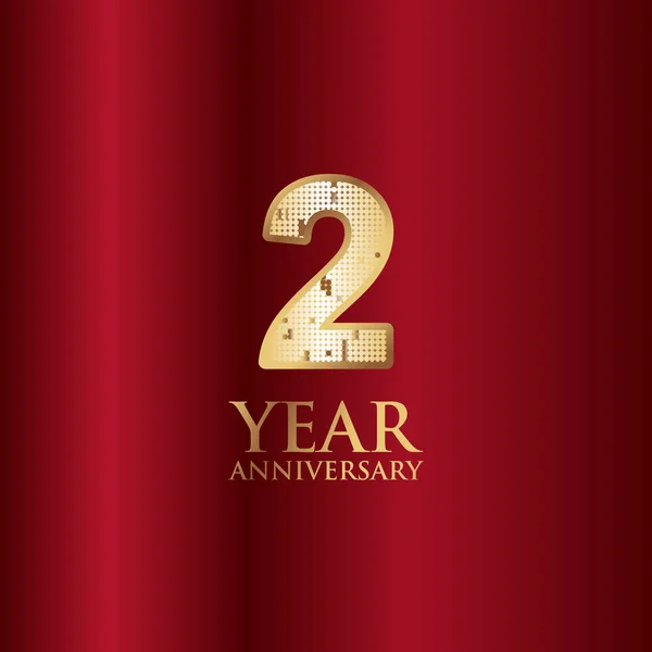 2 års jubileum guld med röd bakgrund vektor mall design illustration — Stock vektor