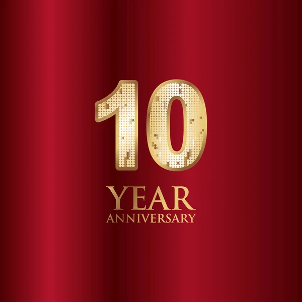 Ouro de aniversário de 10 anos com fundo vermelho Modelo de vetor Design Ilustração — Vetor de Stock