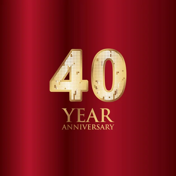 40 Year Anniversary Gold With Red Background Vector Template Design Illustration — Stock Vector