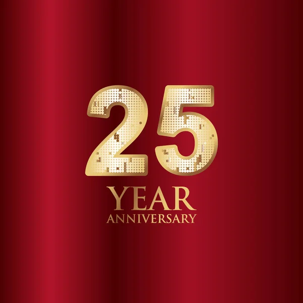 赤背景ベクトルテンプレートデザインイラスト付き25周年記念ゴールド — ストックベクタ