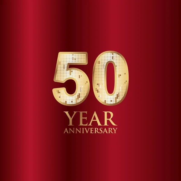 赤背景ベクトルテンプレートデザインイラスト付き50周年記念ゴールド — ストックベクタ
