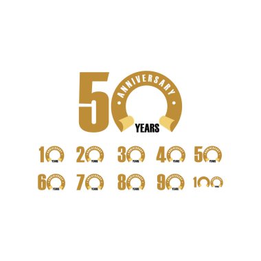 50 Yıl Dönümü Seti Vektör Şablonu Tasarım İllüstrasyon