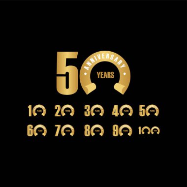 50 Yıl Dönümü Seti Vektör Şablonu Tasarım İllüstrasyon